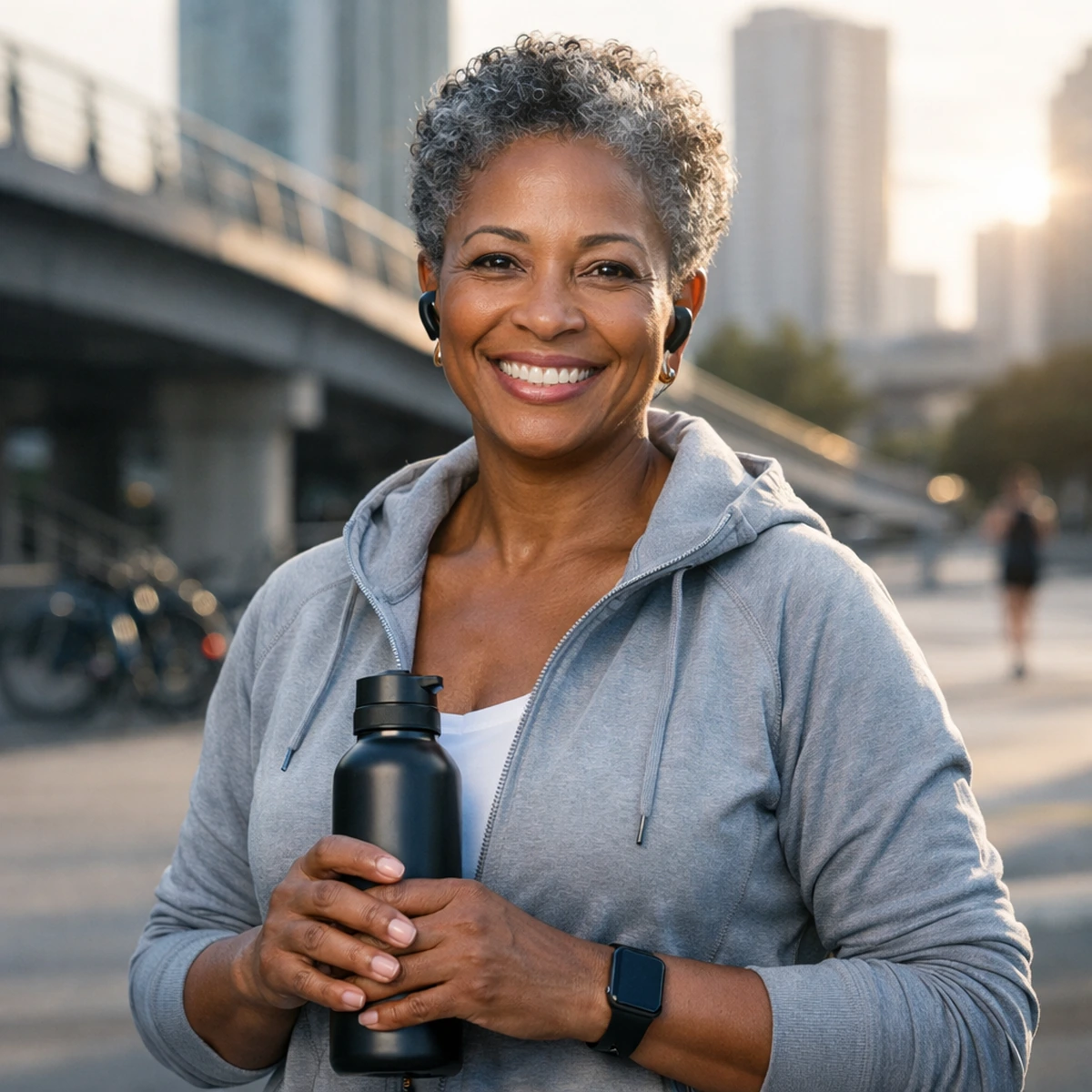 Portrait of a verified AGERESET customer with an active lifestyle background.