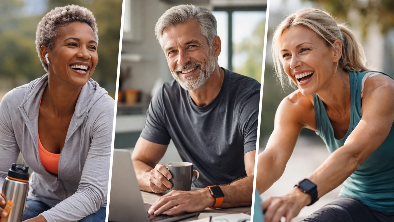 Customer lifestyle collage showing wellness and productivity moments.